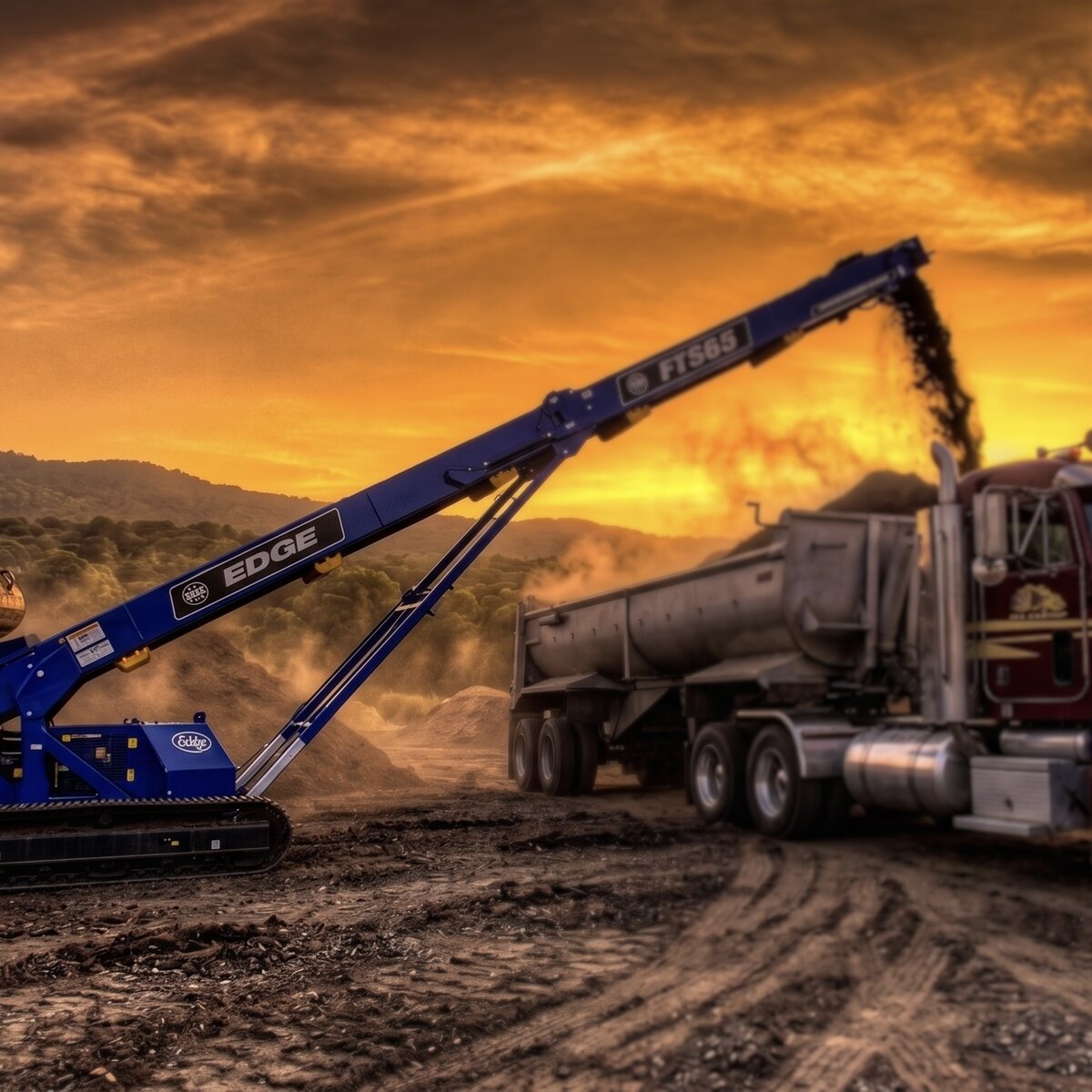 Bulk material being loaded into a pile